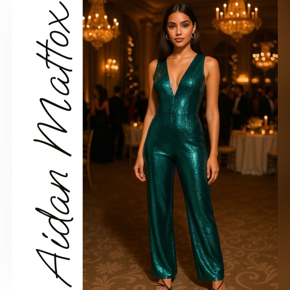 Aidan Mattox Pants - NEW Aidan Mattox Luxury Sequin Green Jumpsuit
